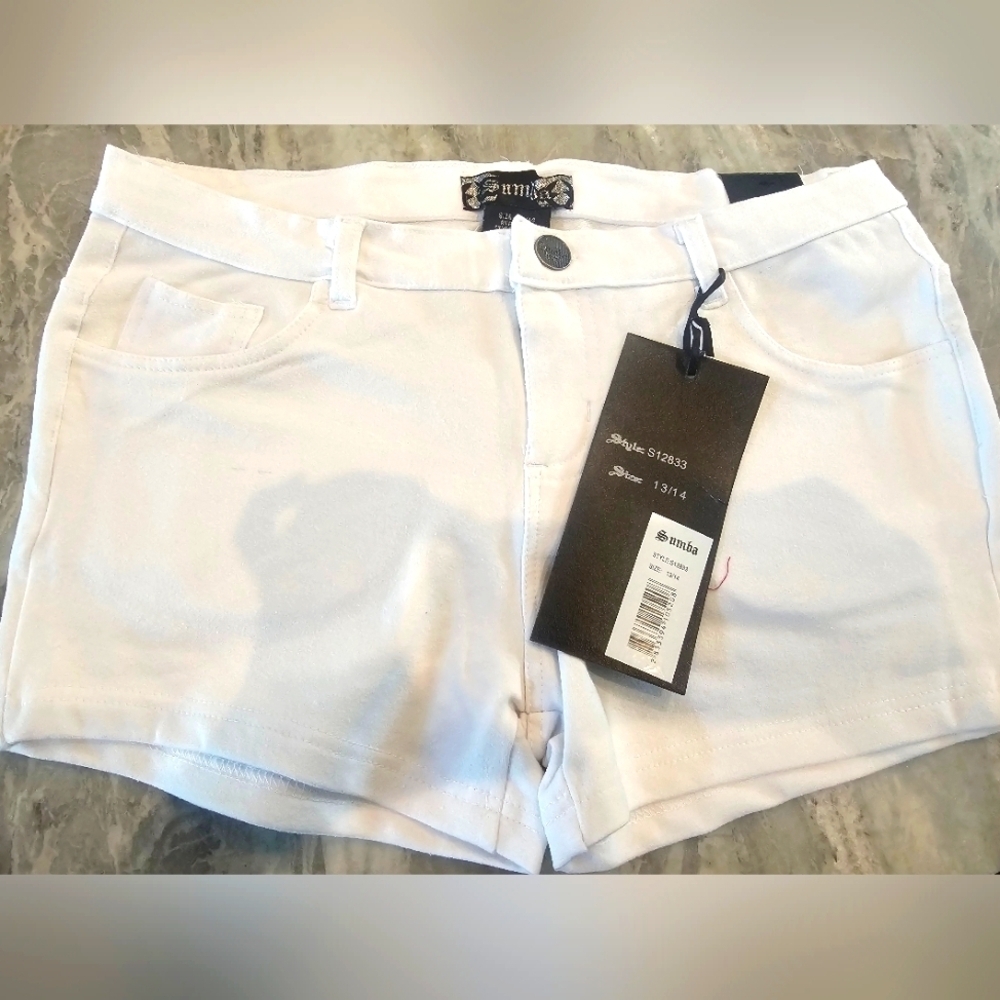 NWT! Sumba Jeans White Denim Shorts Women’s Size 13/14 Stretch Mid Rise